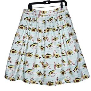 Unique Vintage Skirt Avocado Print A-Line Pockets Novelty Print‎ L